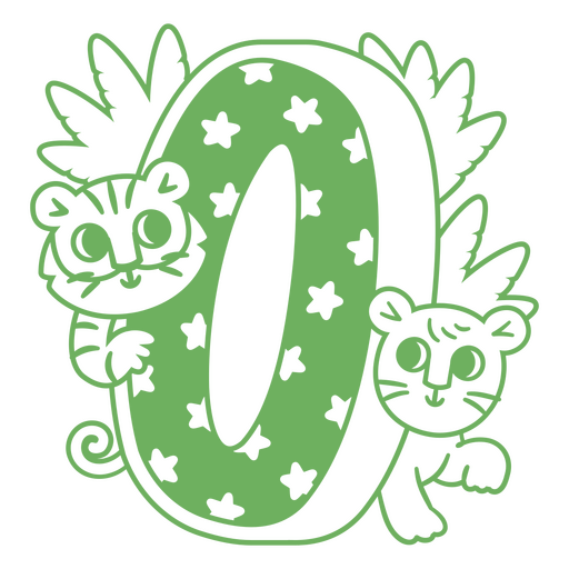 Grüne Zahl 0 mit zwei Tigern und Sternen PNG-Design