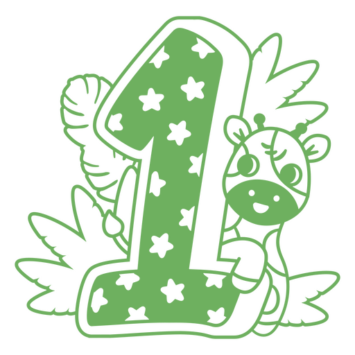 Green number one with a giraffe in the background PNG Design