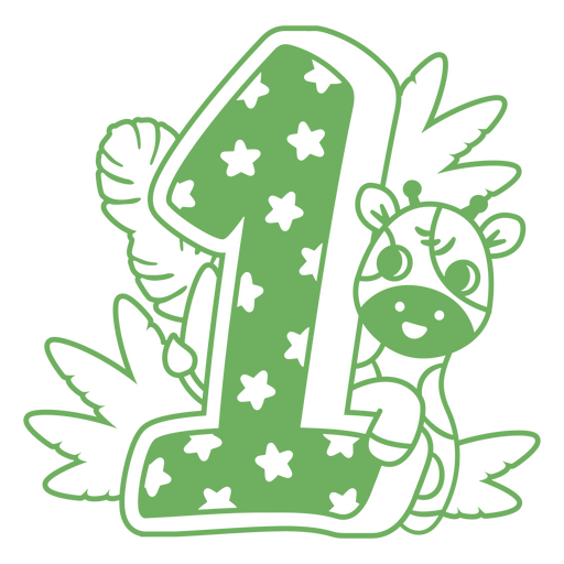 Verde número um com uma girafa ao fundo Desenho PNG