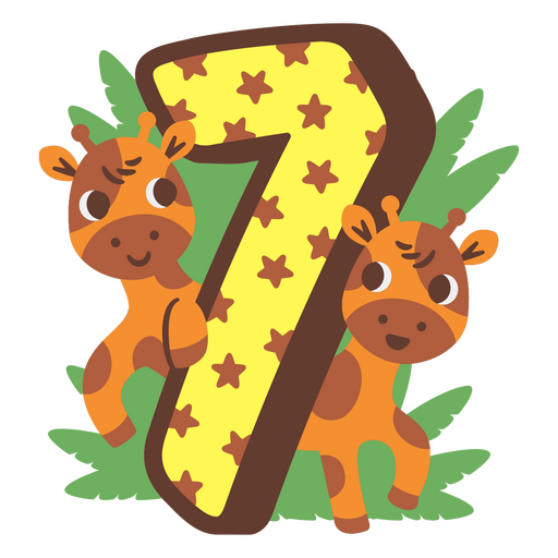 Two giraffes standing next to the number seven PNG Design