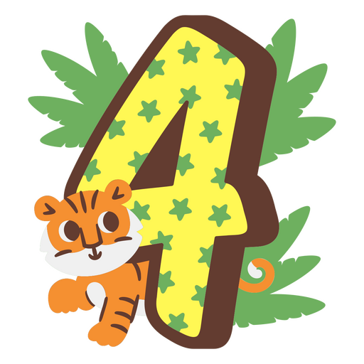 Tiger in a jungle with the number 4 PNG Design