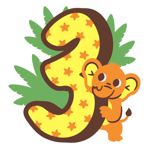 The number 3 with a cute giraffe holding a leaf PNG Design