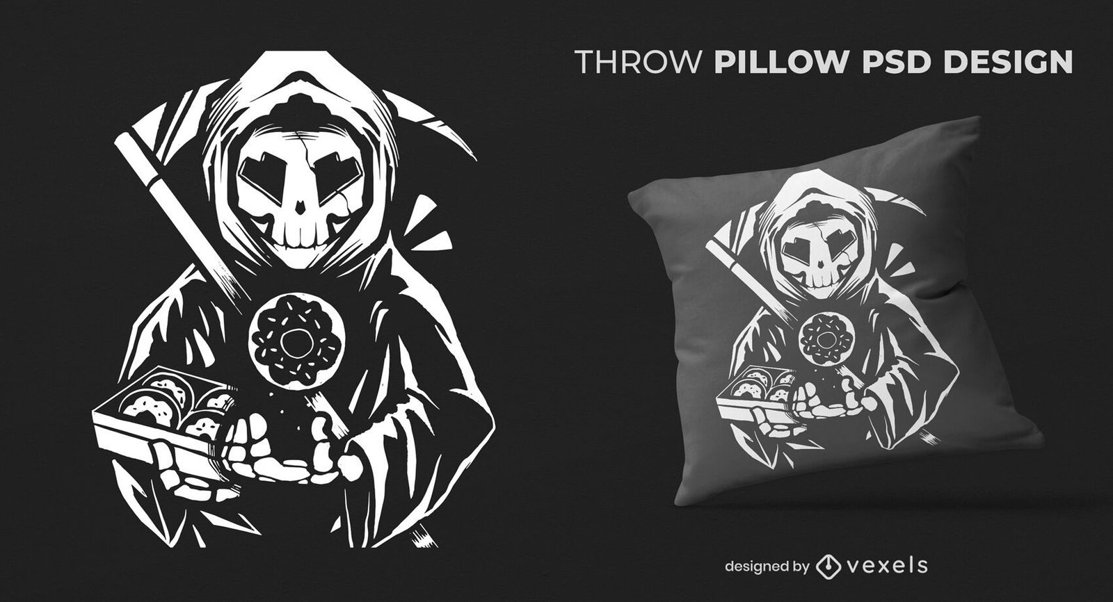 Diseño de almohada con forma de donut Grim Reaper