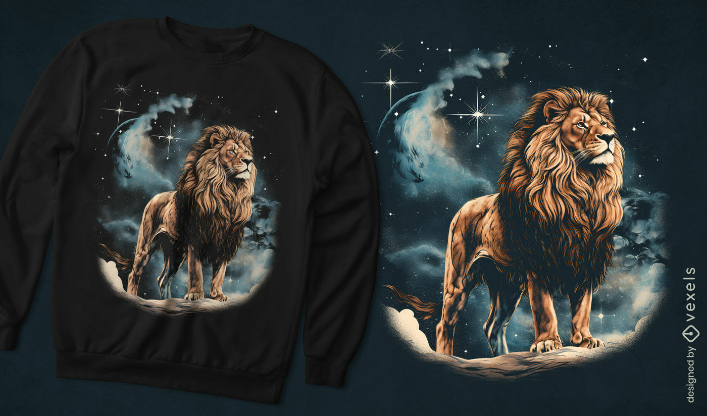 Diseño de camiseta de noche de león.