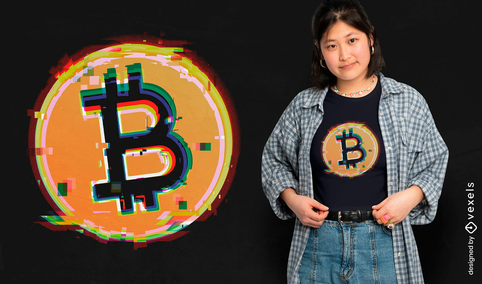 Diseño de camiseta con falla de moneda criptográfica.