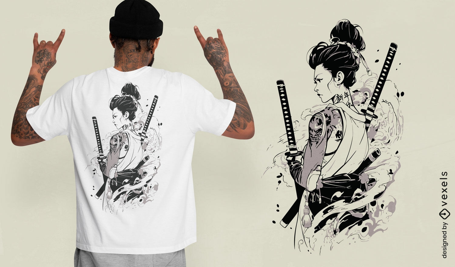 Design de camiseta com arte de guerreiro samurai
