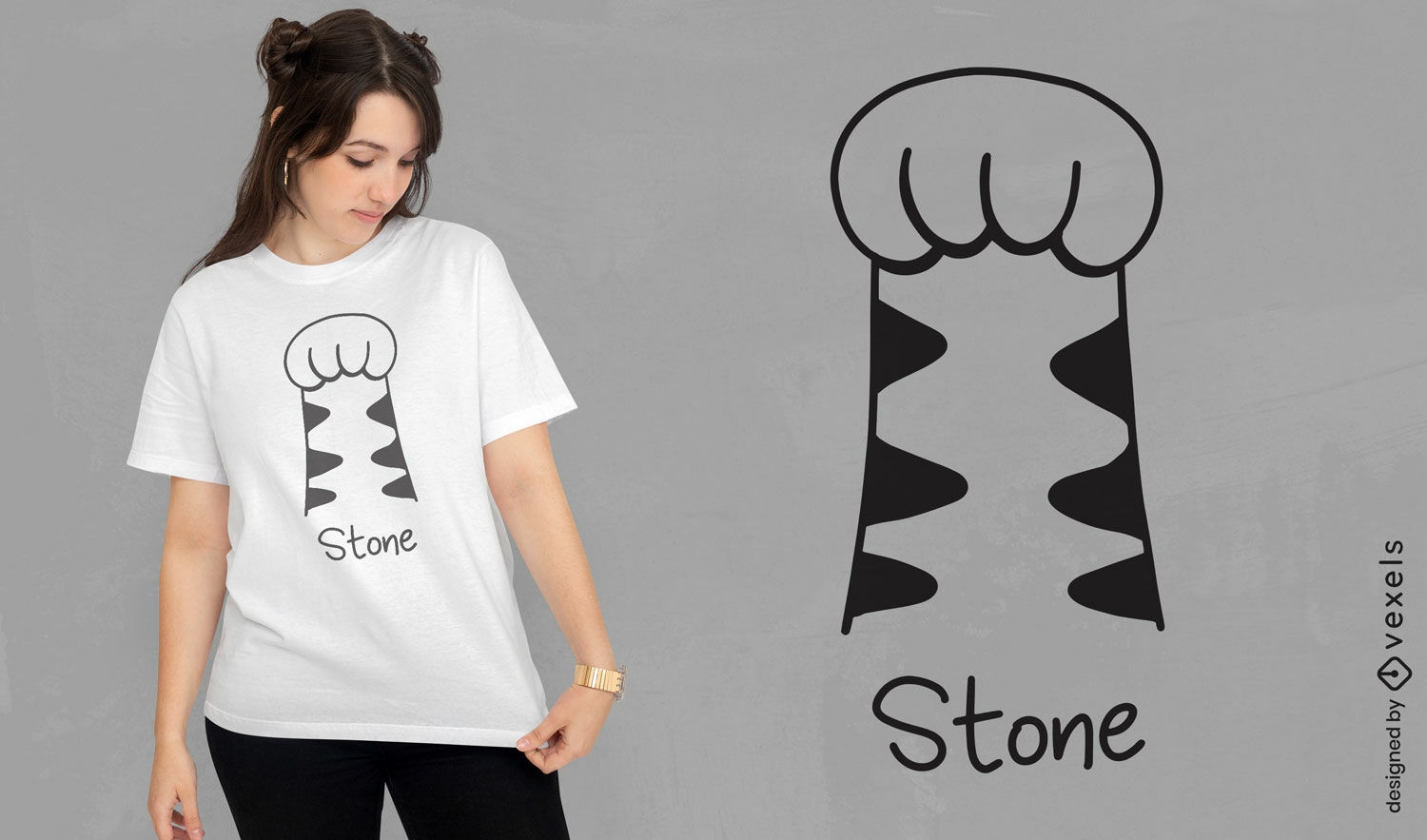 Design minimalista de camiseta com punho de pedra