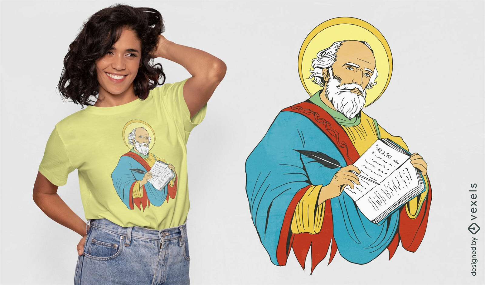 Design de camiseta com figura religiosa santa