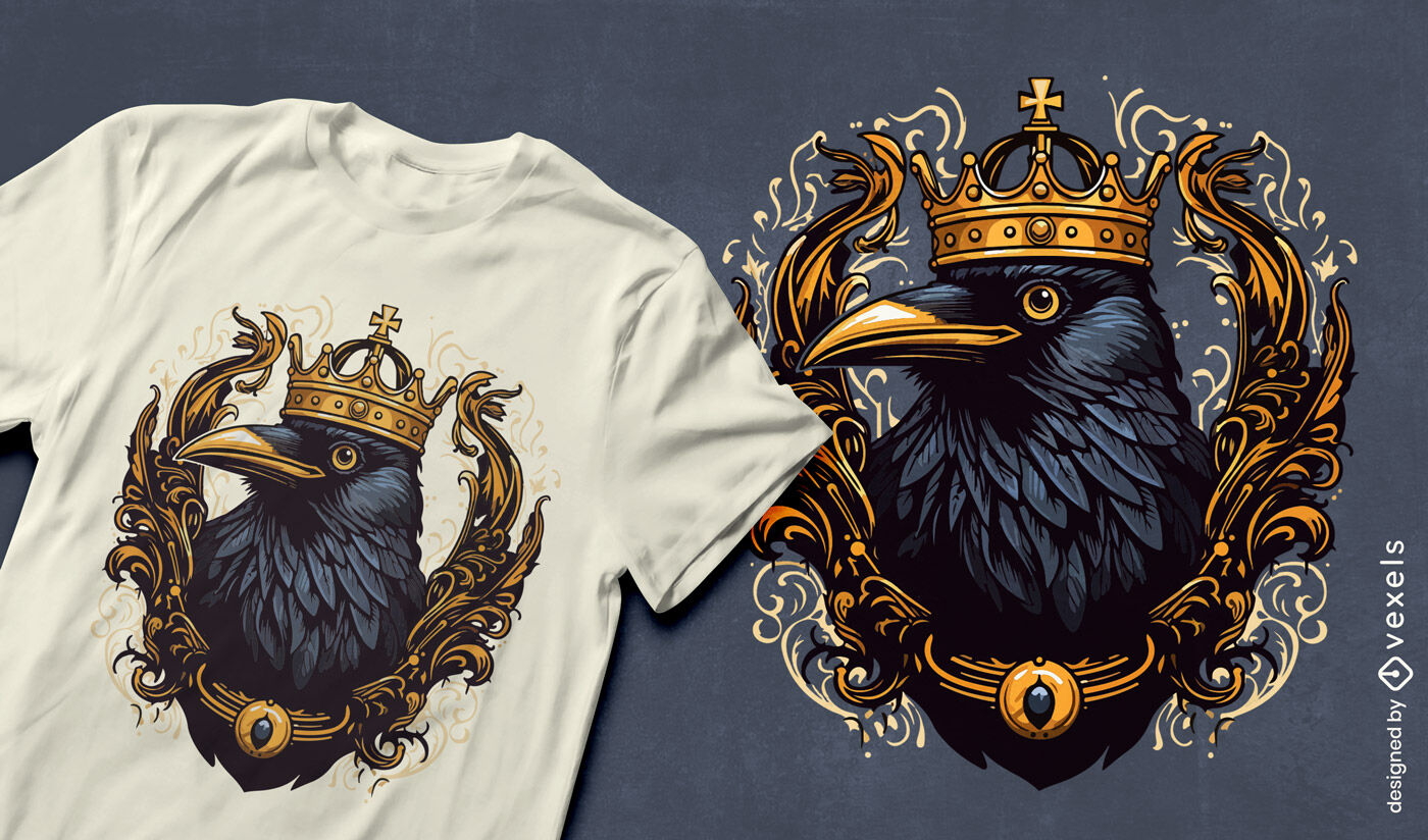 Dise?o de camiseta de cuervo con corona.