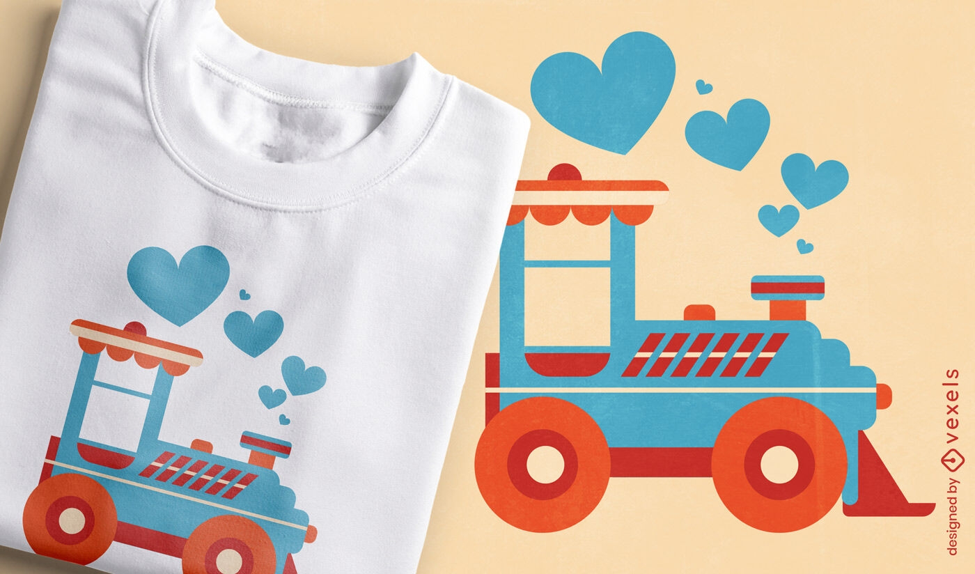 Design de camiseta de aventura em trem cheio de amor