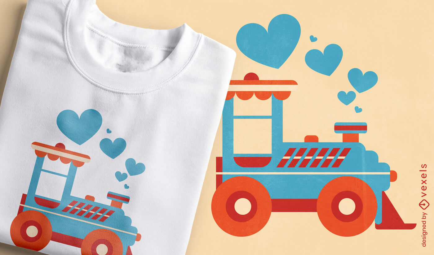 Diseño de camiseta de aventura en tren llena de amor.