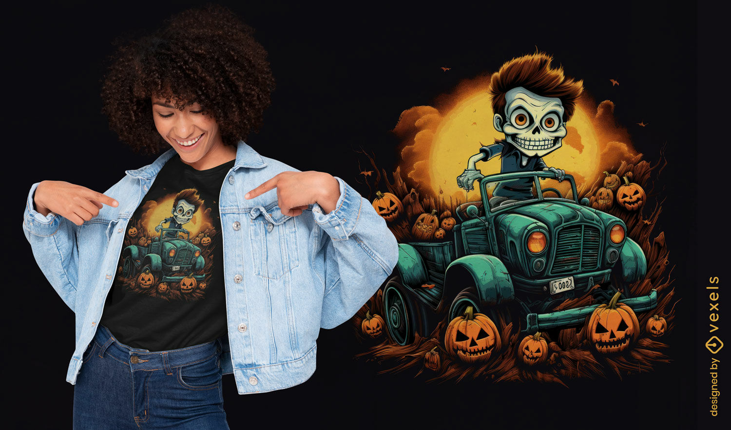 Diseño de camiseta de esqueleto infantil de Halloween.