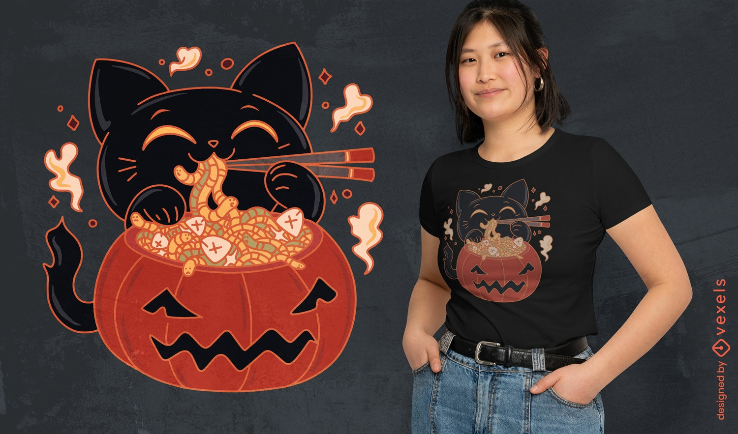 Diseño de camiseta de calabaza de gatito de halloween.