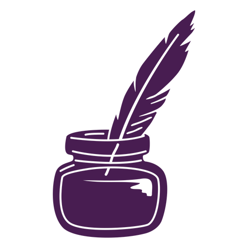 Frasco de tinta violeta con una pluma Diseño PNG