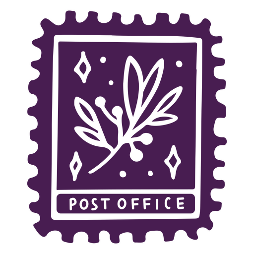 Selo roxo dos correios com uma folha Desenho PNG
