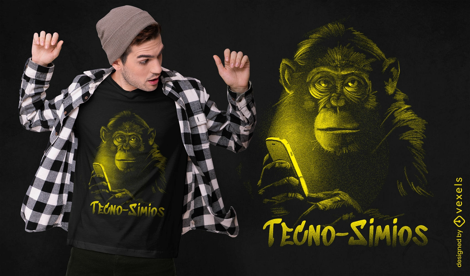 Diseño de camiseta mono tecno simios.