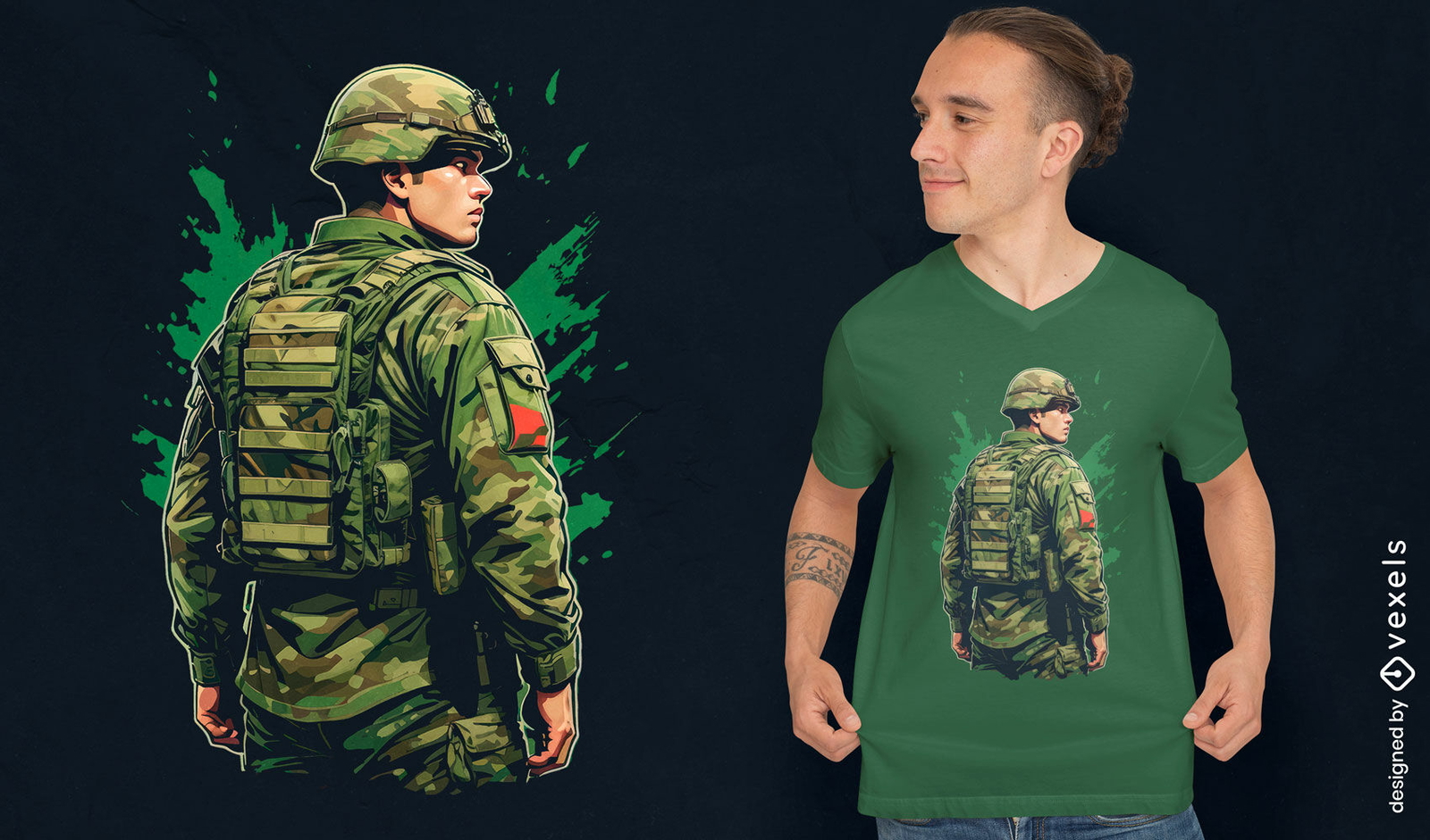 Diseño de camiseta de soldado oscuro.