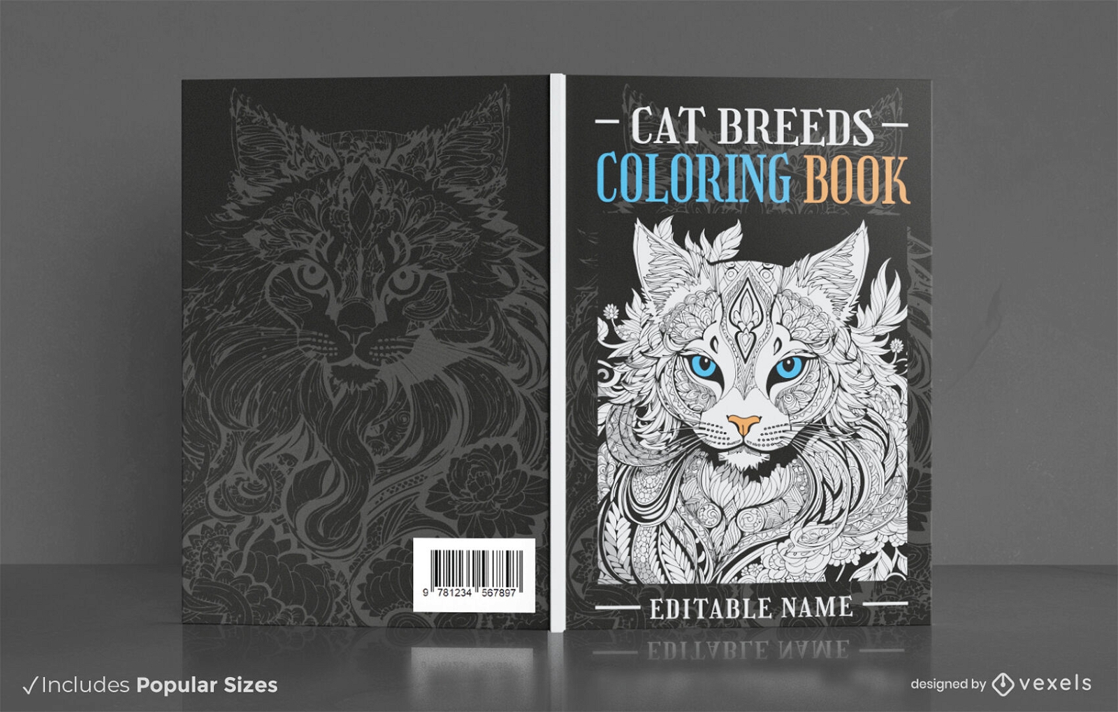 Cat breeds coloring book cover design KDP
