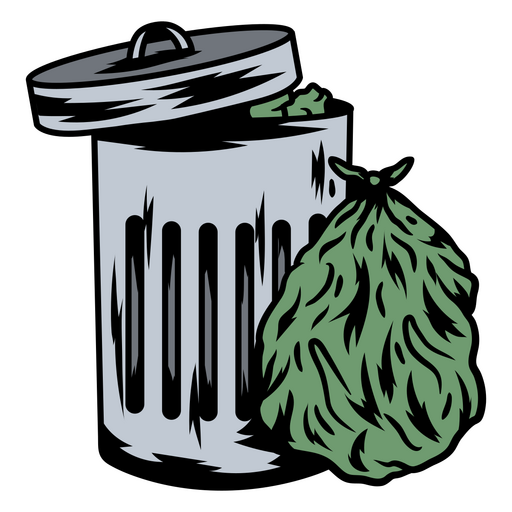 Lata de lixo com um saco verde dentro Desenho PNG