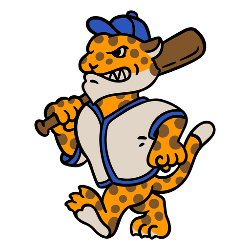 Gepardenmaskottchen mit einem Baseballschläger PNG-Design