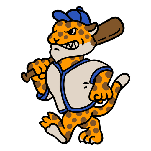 Mascota de guepardo sosteniendo un bate de béisbol Diseño PNG