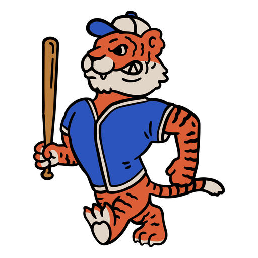 Cartoon baseball-playing tiger character design PNG Design
