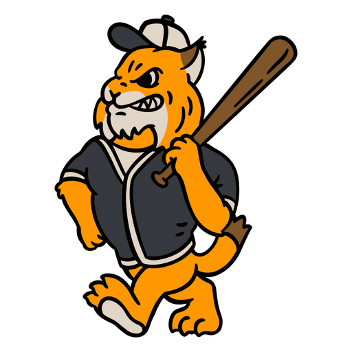 DUPLICADO Tigre de dibujos animados sosteniendo un bate de béisbol Diseño PNG