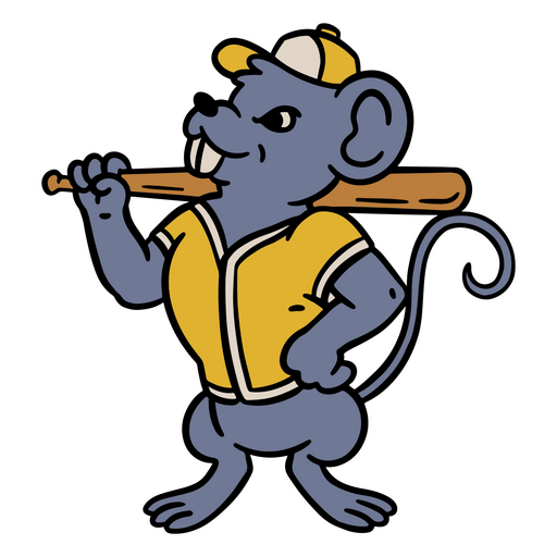Cartoon mouse holding a baseball bat PNG Design