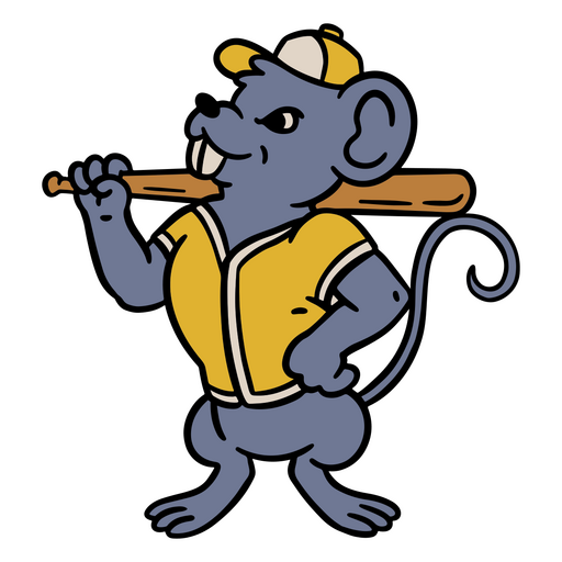 Ratón de dibujos animados sosteniendo un bate de béisbol Diseño PNG