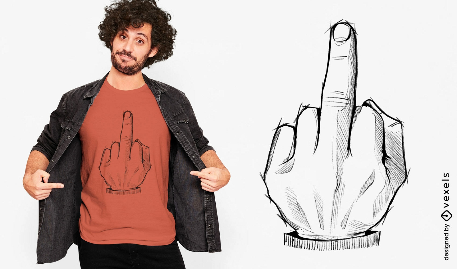 Design de camiseta com desenho do dedo m?dio