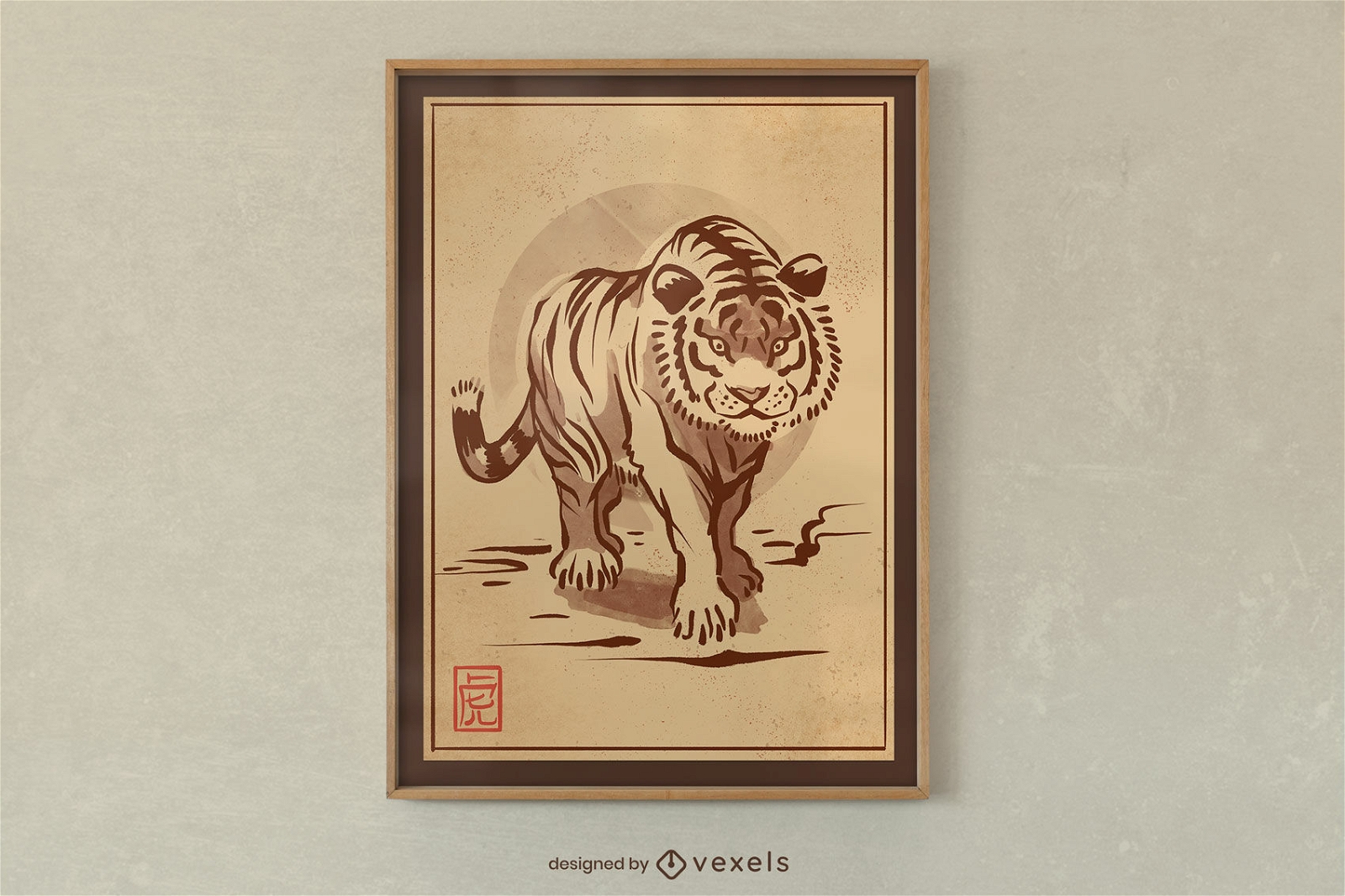 Diseño de cartel de tinta de tigre japonés.