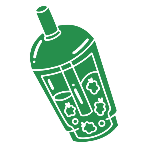 Botella verde con fruta. Diseño PNG