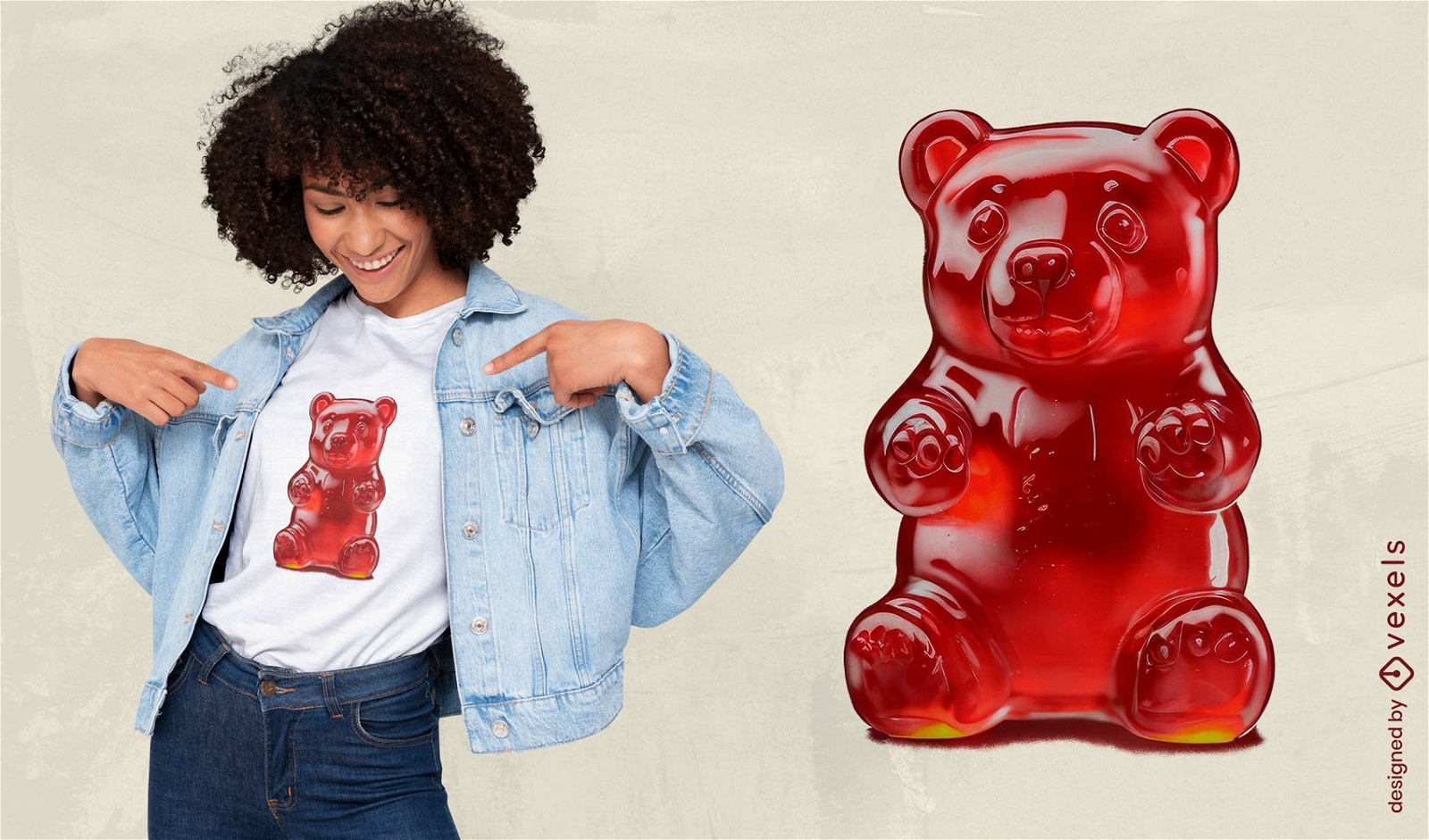 Design de camiseta com ursinho de goma vermelho