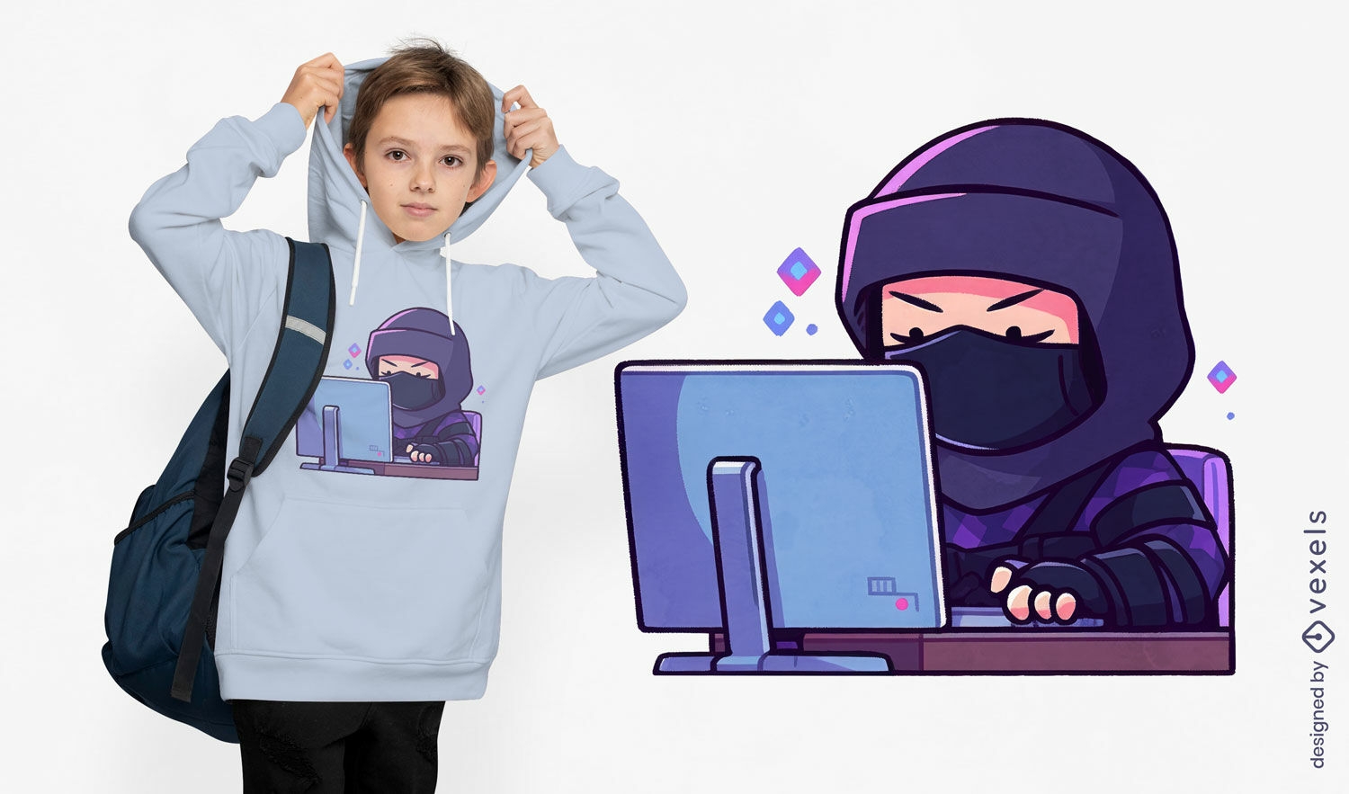 Diseño de camiseta de computadora ninja.