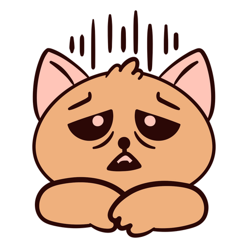 Ilustração de um gato triste com grandes olhos expressivos. Desenho PNG