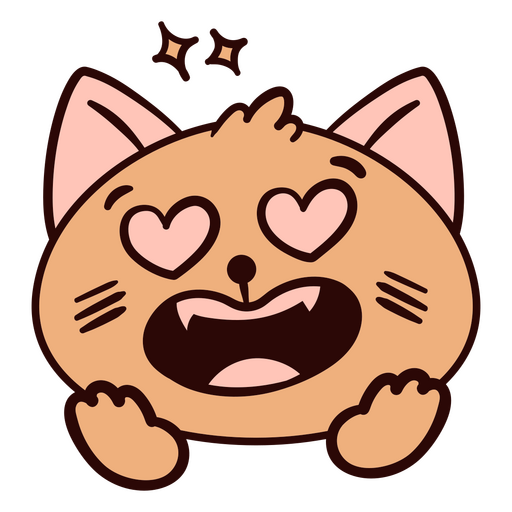 Gato de dibujos animados con un corazón en los ojos. Diseño PNG