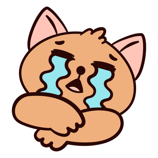 Cartoon cat crying with tears on its face PNG Design
