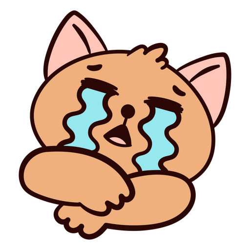 Gato de dibujos animados llorando con lágrimas en la cara Diseño PNG