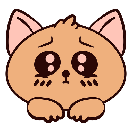 Gato marrón con ojos grandes tristes. Diseño PNG