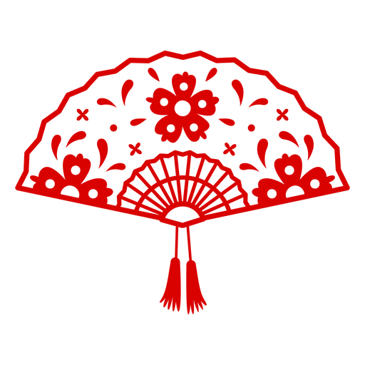 Chinesischer Fächer mit roten Blumen PNG-Design