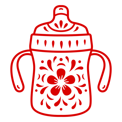Taza roja con una flor. Diseño PNG