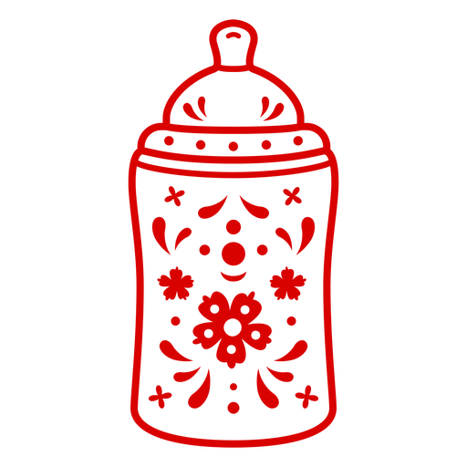 Botella roja con un diseño floral. Diseño PNG