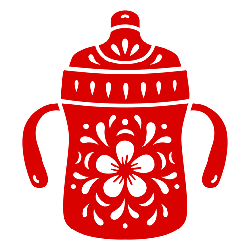 Taza roja con un estampado floral. Diseño PNG