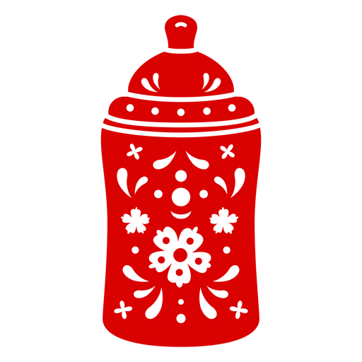 Red jar with a floral design on it PNG Design