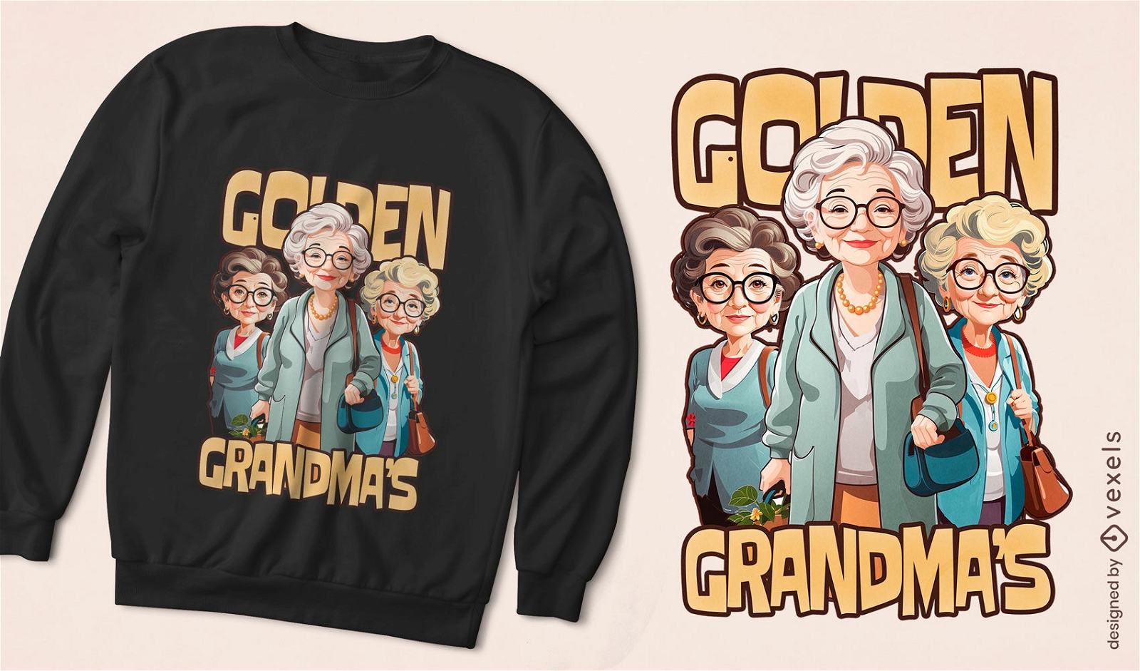 Diseño de camiseta de abuelas doradas.
