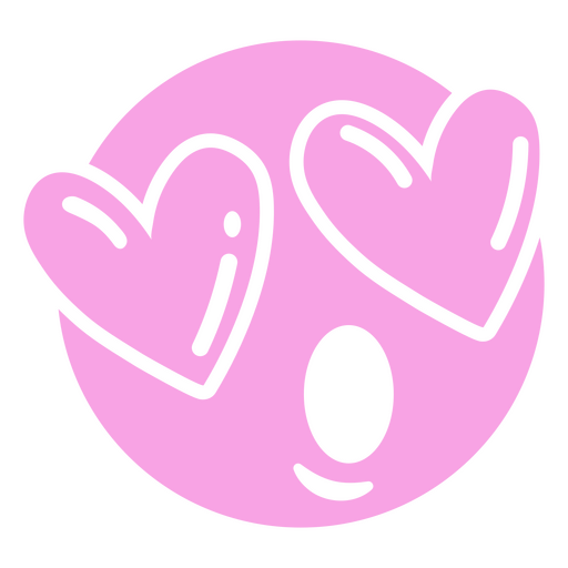 Pink emoticon with two hearts on it PNG Design