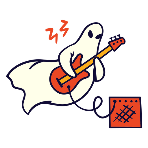 Fantasma tocando una guitarra eléctrica. Diseño PNG