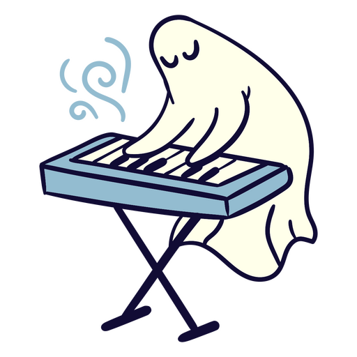 Fantasma blanco tocando un teclado. Diseño PNG