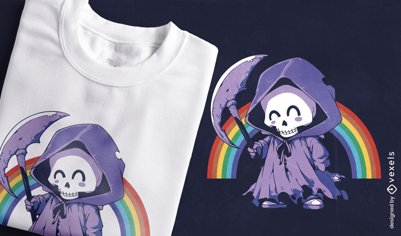 Diseño de camiseta arcoiris de Grim Reaper.