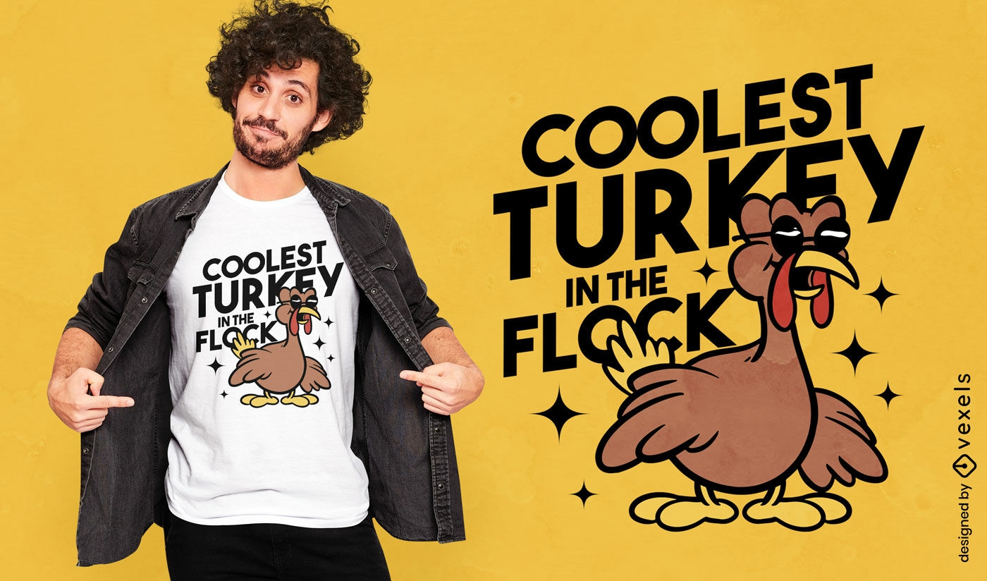 Coolest turkey cartoon t-shirt design